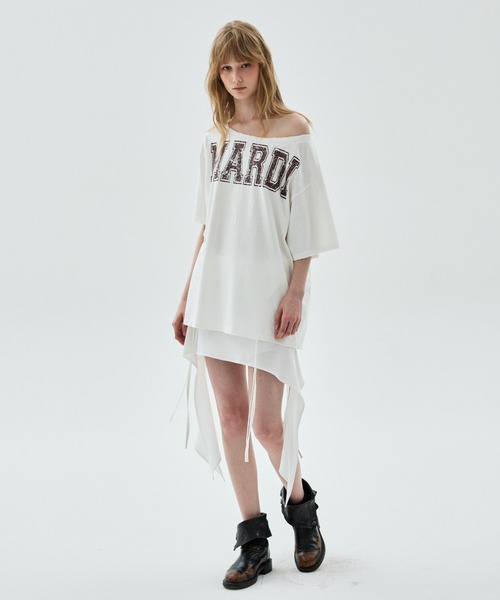 Mardi Mercredi(マルディメクルディ)の「TSHIRT OFF SHOULDER CRACKED LOGO DESTROYED / Tシャツ オフショルダー クラック ロゴ デストロイド(Tシャツ/カットソー・レディース・ヘザーグレー/アイボリー/チャコール・FREE)」の17枚目の写真