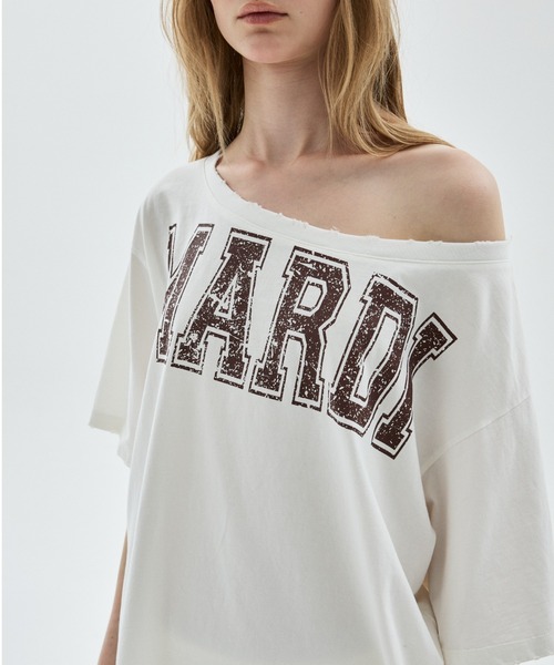 Mardi Mercredi(マルディメクルディ)の「TSHIRT OFF SHOULDER CRACKED LOGO DESTROYED / Tシャツ オフショルダー クラック ロゴ デストロイド(Tシャツ/カットソー・レディース・ヘザーグレー/アイボリー/チャコール・FREE)」の18枚目の写真