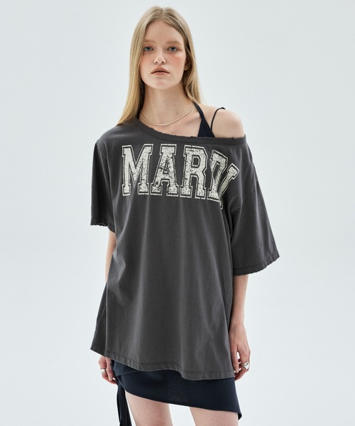 Mardi Mercredi(マルディメクルディ)の「TSHIRT OFF SHOULDER CRACKED LOGO DESTROYED / Tシャツ オフショルダー クラック ロゴ デストロイド(Tシャツ/カットソー・レディース・ヘザーグレー/アイボリー/チャコール・FREE)」の19枚目の写真