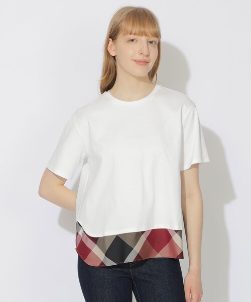 BLUE LABEL CRESTBRIDGE（ブルーレーベルクレストブリッジ）の「【WEB限定】ヘムチェックTシャツ（Tシャツ/カットソー・レディース・ブラック/ホワイト・40/38）」の2枚目の写真