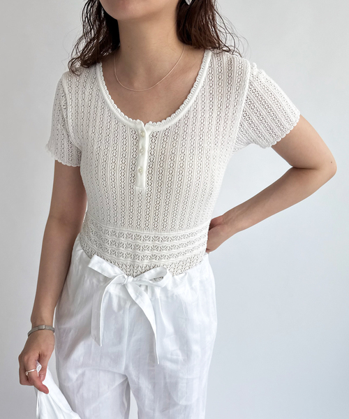 EDIT. FOR LULU（エディットフォールル）の「【NOHRA for LULU】cotton knit leotard（ニット/セーター・レディース・ホワイト/ブラック・FREE）」の2枚目の写真