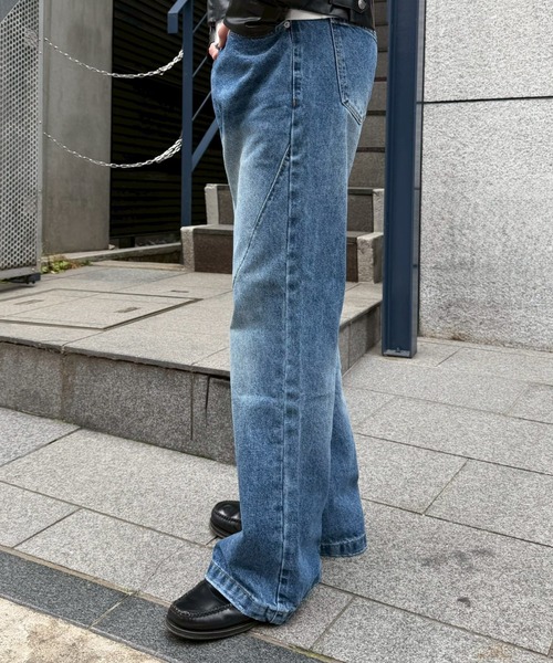 Chikashitsu +（チカシツプラス）の「【Chikashitsu +】washed bootscut denim pants/ 【チカシツプラス】ウォッシュドブーツカットデニムパンツ＜着用動画あり＞（デニムパンツ・メンズ・ブラック/ブルー・L/M/S）」の7枚目の写真