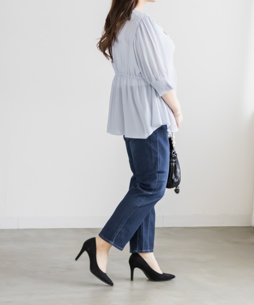 CLETTE(クレット)の「CLETTEオリジナルリボンネックシアーブラウス(シャツ/ブラウス・レディース・ピンク/ブルー/オフホワイト・3L/LL/4L)」の9枚目の写真