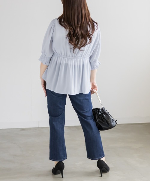 CLETTE(クレット)の「CLETTEオリジナルリボンネックシアーブラウス(シャツ/ブラウス・レディース・ピンク/ブルー/オフホワイト・3L/LL/4L)」の10枚目の写真