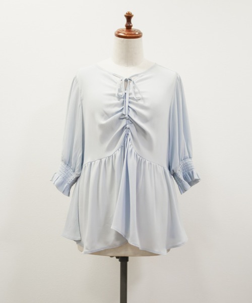 CLETTE(クレット)の「CLETTEオリジナルリボンネックシアーブラウス(シャツ/ブラウス・レディース・ピンク/ブルー/オフホワイト・3L/LL/4L)」の13枚目の写真