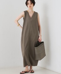 Rouge vif Anna | 【2サイズ展開】【定番人気】麻混ノースリーブVネックワンピース/ポケット付き/コクーンシルエット(ワンピース)