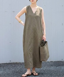 Rouge vif Anna（ルージュヴィフアンナ）の「【2サイズ展開】【定番人気】麻混ノースリーブVネックワンピース ポケット付き コクーンシルエット（ワンピース）」