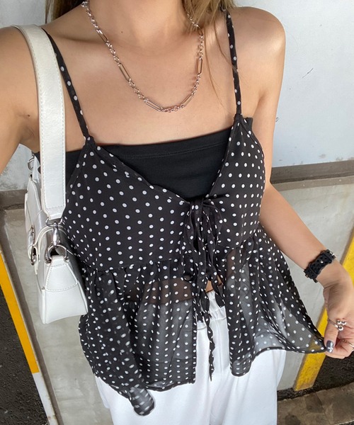 non-hedge(ノンヘッジ)の「柄シアーキャミソールトップス(その他トップス・レディース・ベージュ/ブラック×ホワイト/ブラウン/ホワイト×ブラック・FREE)」の1枚目の写真