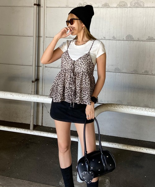 non-hedge(ノンヘッジ)の「柄シアーキャミソールトップス(その他トップス・レディース・ベージュ/ブラック×ホワイト/ブラウン/ホワイト×ブラック・FREE)」の7枚目の写真