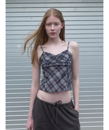 Kijun | Sheer Check Camisole Navy(Tシャツ/カットソー)