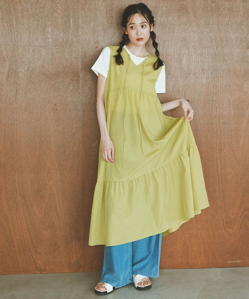 GLOBAL WORK(グローバルワーク)の「Airy Breezeワンピース/636251(ワンピース・レディース・チャコールグレー/イエロー系その他3/ブラック系その他3・LARGE/MEDIUM)」の1枚目の写真