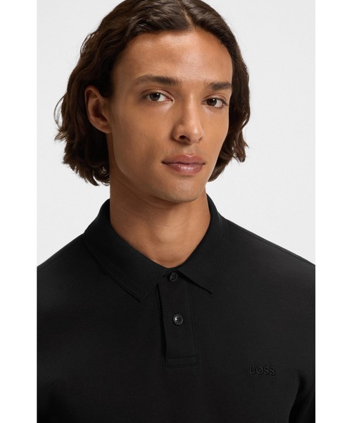 BOSS（ボス）の「【オンライン限定】ロングスリーブ ポロシャツ コットン ロゴディテール（ポロシャツ・メンズ・ブラック・XL）」の2枚目の写真