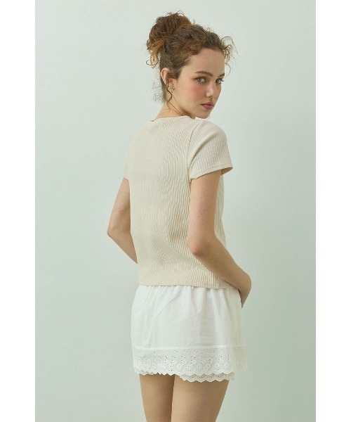 ALEXIA STAM（アリシアスタン）の「Rib Short Sleeve Cardigan /リブ半袖カーディガン（カーディガン/ボレロ・レディース・アイボリー/ネイビー・M/S）」の3枚目の写真