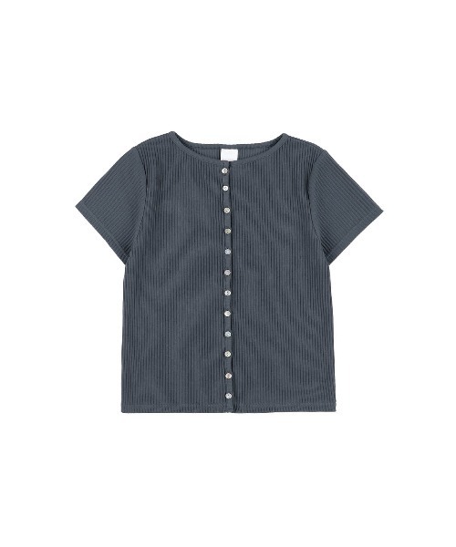 ALEXIA STAM（アリシアスタン）の「Rib Short Sleeve Cardigan /リブ半袖カーディガン（カーディガン/ボレロ・レディース・アイボリー/ネイビー・M/S）」の15枚目の写真