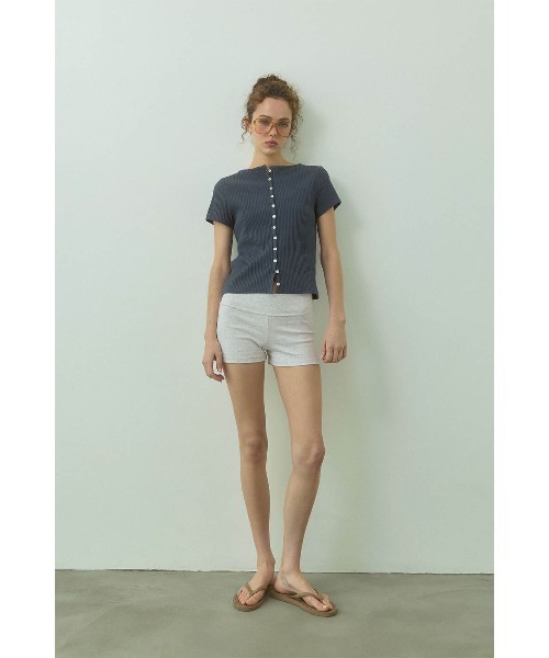 ALEXIA STAM（アリシアスタン）の「Rib Short Sleeve Cardigan /リブ半袖カーディガン（カーディガン/ボレロ・レディース・アイボリー/ネイビー・M/S）」の7枚目の写真