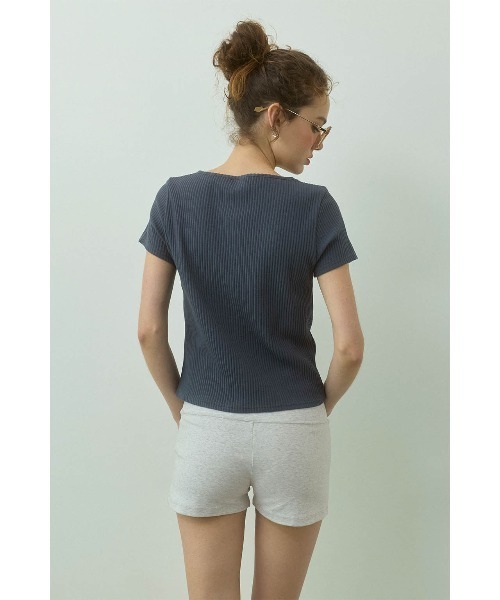 ALEXIA STAM（アリシアスタン）の「Rib Short Sleeve Cardigan /リブ半袖カーディガン（カーディガン/ボレロ・レディース・アイボリー/ネイビー・M/S）」の10枚目の写真