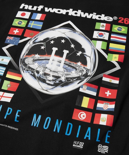 HUF(ハフ)の「EQUIPE MONDIALE TEE(Tシャツ/カットソー・メンズ・ブラック・XL/L/M/S)」の4枚目の写真