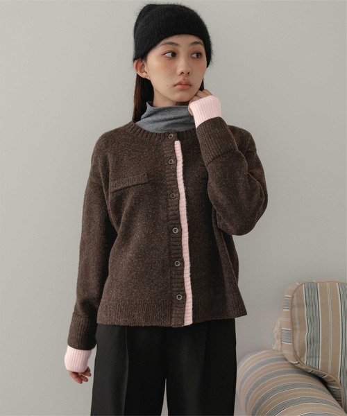 miette(ミエット)の「配色デザインクルーネックニットカーディガン(カーディガン/ボレロ・レディース・アイボリー/ブラウン/チャコール・FREE)」の8枚目の写真