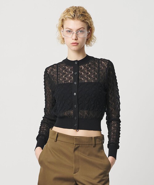 H BEAUTY&YOUTH UNITED ARROWS(エイチビューティーアンドユースユナイテッドアローズ)の「<H>コットンナイロン オープンワーク カーディガン(カーディガン/ボレロ・レディース・ブラック/ライム・FREE)」の1枚目の写真