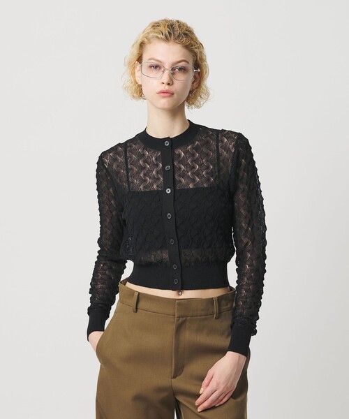 H BEAUTY&YOUTH UNITED ARROWS(エイチビューティーアンドユースユナイテッドアローズ)の「<H>コットンナイロン オープンワーク カーディガン(カーディガン/ボレロ・レディース・ブラック/ライム・FREE)」の3枚目の写真