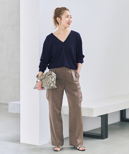 Spick & Span(スピックアンドスパン)の「《手洗い可能》18G Vネックニット(ニット/セーター・レディース・ブラウン系その他/レッド/ネイビー・FREE)」の6枚目の写真