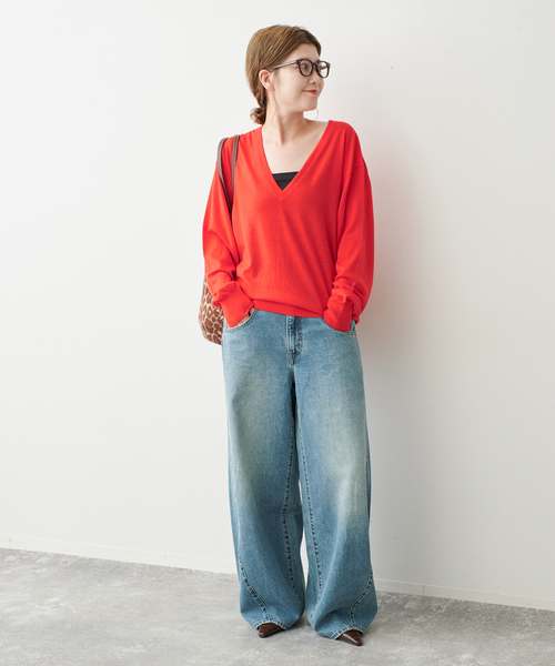 Spick & Span(スピックアンドスパン)の「《手洗い可能》18G Vネックニット(ニット/セーター・レディース・ブラウン系その他/レッド/ネイビー・FREE)」の7枚目の写真