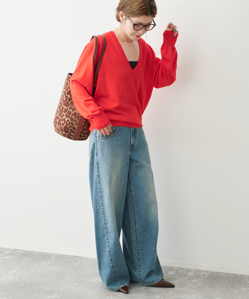 Spick & Span(スピックアンドスパン)の「《手洗い可能》18G Vネックニット(ニット/セーター・レディース・ブラウン系その他/レッド/ネイビー・FREE)」の19枚目の写真