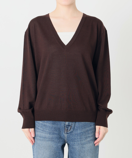 Spick & Span(スピックアンドスパン)の「《手洗い可能》18G Vネックニット(ニット/セーター・レディース・ブラウン系その他/レッド/ネイビー・FREE)」の15枚目の写真
