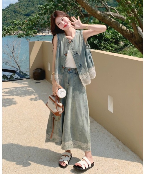 Aelina（エリナ）の「レース切り替えデニムセットアップ（セットアップ・レディース・ライトブルー・L/M/S）」の12枚目の写真