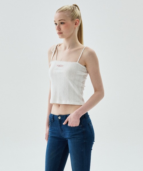 Mardi Mercredi(マルディメクルディ)の「SLEEVELESS EYELET RIBBON DETAIL / スリーブレス アイレット リボン ディテール(キャミソール・レディース・グレー/アイボリー/スカイブルー・FREE)」の11枚目の写真