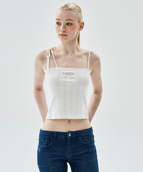 Mardi Mercredi(マルディメクルディ)の「SLEEVELESS EYELET RIBBON DETAIL / スリーブレス アイレット リボン ディテール(キャミソール・レディース・グレー/アイボリー/スカイブルー・FREE)」の10枚目の写真