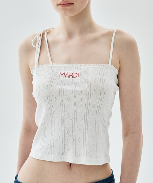 Mardi Mercredi(マルディメクルディ)の「SLEEVELESS EYELET RIBBON DETAIL / スリーブレス アイレット リボン ディテール(キャミソール・レディース・グレー/アイボリー/スカイブルー・FREE)」の12枚目の写真