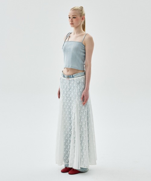 Mardi Mercredi(マルディメクルディ)の「SLEEVELESS EYELET RIBBON DETAIL / スリーブレス アイレット リボン ディテール(キャミソール・レディース・グレー/アイボリー/スカイブルー・FREE)」の22枚目の写真