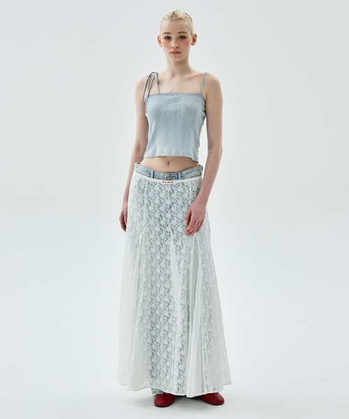 Mardi Mercredi(マルディメクルディ)の「SLEEVELESS EYELET RIBBON DETAIL / スリーブレス アイレット リボン ディテール(キャミソール・レディース・グレー/アイボリー/スカイブルー・FREE)」の21枚目の写真