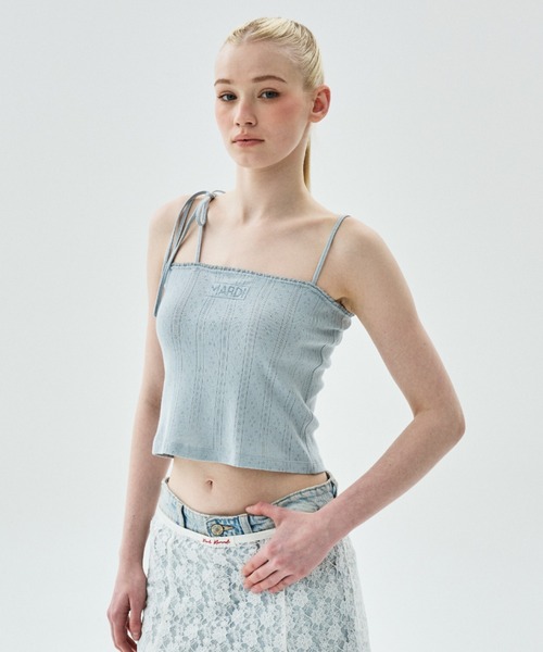 Mardi Mercredi(マルディメクルディ)の「SLEEVELESS EYELET RIBBON DETAIL / スリーブレス アイレット リボン ディテール(キャミソール・レディース・グレー/アイボリー/スカイブルー・FREE)」の17枚目の写真