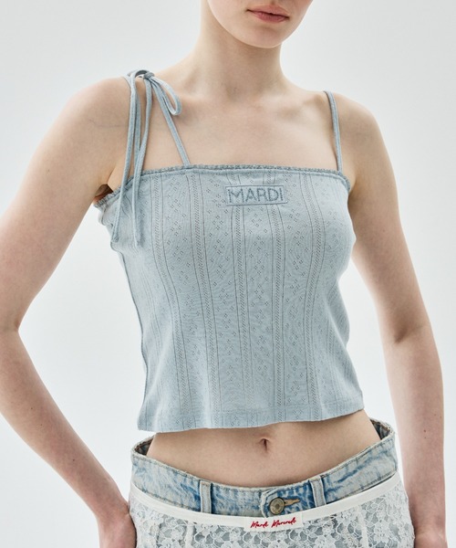 Mardi Mercredi(マルディメクルディ)の「SLEEVELESS EYELET RIBBON DETAIL / スリーブレス アイレット リボン ディテール(キャミソール・レディース・グレー/アイボリー/スカイブルー・FREE)」の18枚目の写真