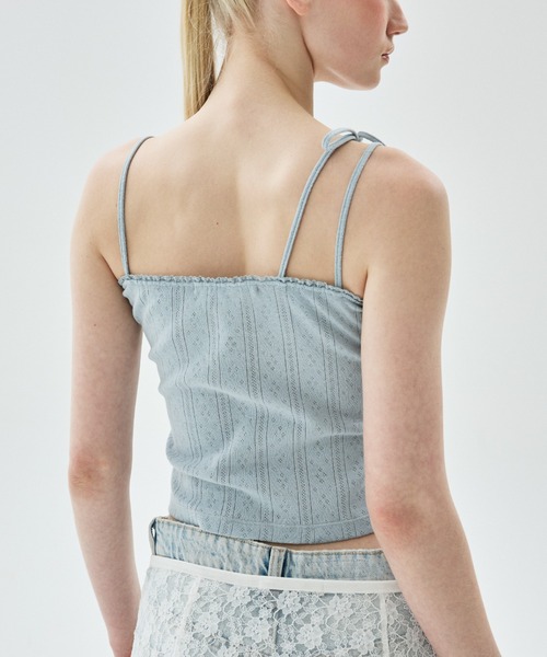 Mardi Mercredi(マルディメクルディ)の「SLEEVELESS EYELET RIBBON DETAIL / スリーブレス アイレット リボン ディテール(キャミソール・レディース・グレー/アイボリー/スカイブルー・FREE)」の19枚目の写真