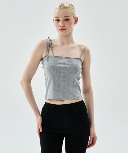 Mardi Mercredi(マルディメクルディ)の「SLEEVELESS EYELET RIBBON DETAIL / スリーブレス アイレット リボン ディテール(キャミソール・レディース・グレー/アイボリー/スカイブルー・FREE)」の4枚目の写真