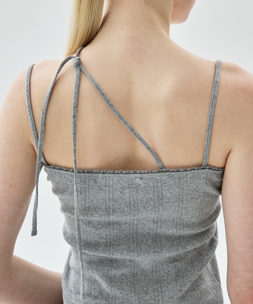 Mardi Mercredi(マルディメクルディ)の「SLEEVELESS EYELET RIBBON DETAIL / スリーブレス アイレット リボン ディテール(キャミソール・レディース・グレー/アイボリー/スカイブルー・FREE)」の6枚目の写真