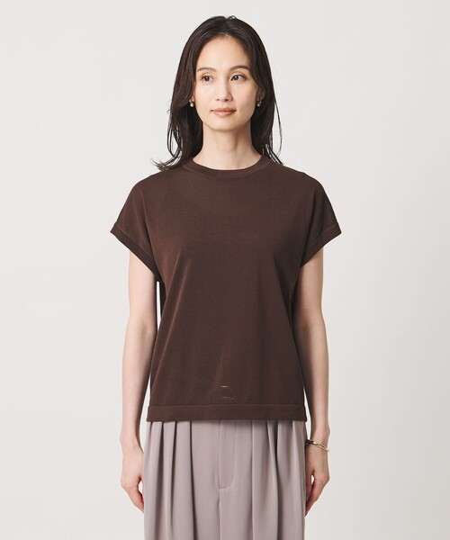 UNITED ARROWS（ユナイテッドアローズ）の「ミニハイネック フレンチスリーブ ニット リンキング -ウォッシャブル-（ニット/セーター・レディース・ブラック/ダークブラウン・FREE）」の6枚目の写真
