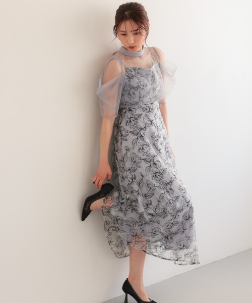 Cupid Heart（キューピッドハート）の「【Cupid Heart】結婚式用！ボレロ付き2WAYシアーチュールフレアドレス（ドレス・レディース・チャコール/ブルーグレー/ミント・MEDIUM）」の6枚目の写真