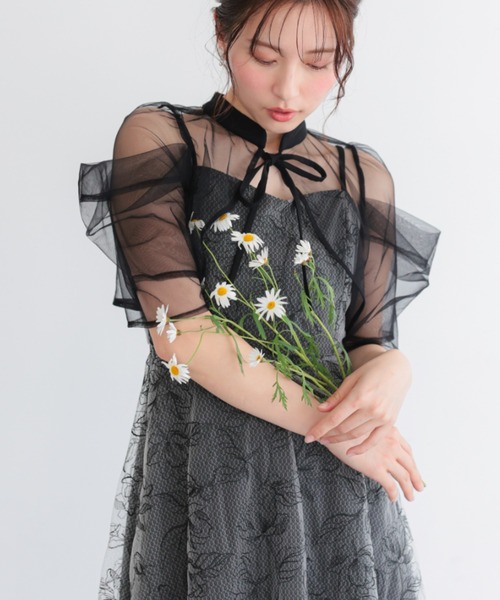 Cupid Heart（キューピッドハート）の「【Cupid Heart】結婚式用！ボレロ付き2WAYシアーチュールフレアドレス（ドレス・レディース・チャコール/ブルーグレー/ミント・MEDIUM）」の4枚目の写真