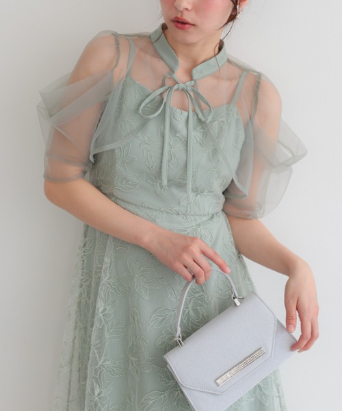 Cupid Heart（キューピッドハート）の「【Cupid Heart】結婚式用！ボレロ付き2WAYシアーチュールフレアドレス（ドレス・レディース・チャコール/ブルーグレー/ミント・MEDIUM）」の13枚目の写真