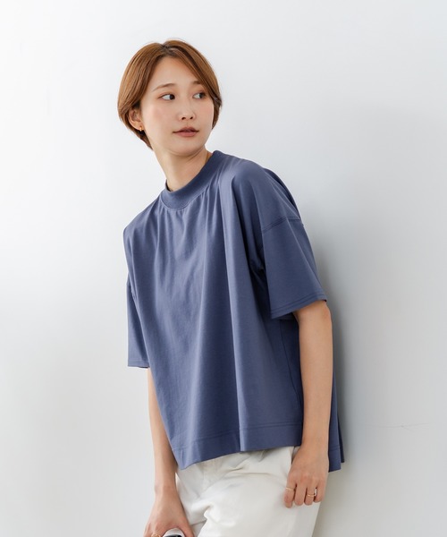 fort point(フォーポイント)の「【C-FORTPOINT/フォートポイント】【ストレッチ性抜群の冷感素材を使用】ハイネック ドロップショルダー5分袖Tシャツ プルオーバー 接触冷感 涼しい 体形カバー サイドスリット(Tシャツ/カットソー・レディース・オフホワイト/イエロー/グレイッシュブルー/ライトグレー/ブラック・FREE)」の18枚目の写真