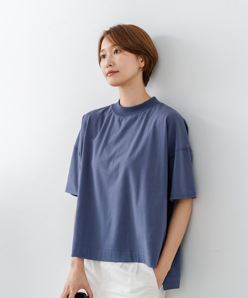 fort point(フォーポイント)の「【C-FORTPOINT/フォートポイント】【ストレッチ性抜群の冷感素材を使用】ハイネック ドロップショルダー5分袖Tシャツ プルオーバー 接触冷感 涼しい 体形カバー サイドスリット(Tシャツ/カットソー・レディース・オフホワイト/イエロー/グレイッシュブルー/ライトグレー/ブラック・FREE)」の19枚目の写真
