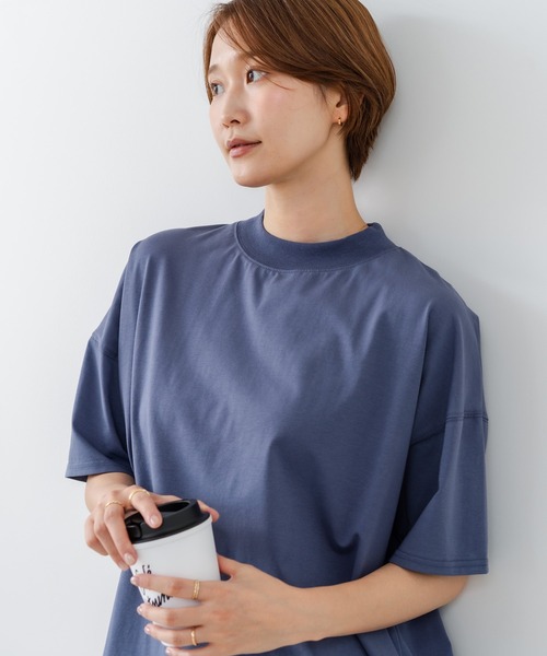 fort point(フォーポイント)の「【C-FORTPOINT/フォートポイント】【ストレッチ性抜群の冷感素材を使用】ハイネック ドロップショルダー5分袖Tシャツ プルオーバー 接触冷感 涼しい 体形カバー サイドスリット(Tシャツ/カットソー・レディース・オフホワイト/イエロー/グレイッシュブルー/ライトグレー/ブラック・FREE)」の21枚目の写真