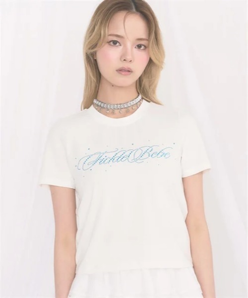 FickleBebe(フィクルベベ)の「カラービジューロゴTEE(Tシャツ/カットソー・レディース・ピンク/サックスブルー/ブラック/ホワイト・FREE)」の19枚目の写真