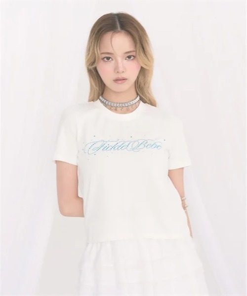 FickleBebe(フィクルベベ)の「カラービジューロゴTEE(Tシャツ/カットソー・レディース・ピンク/サックスブルー/ブラック/ホワイト・FREE)」の20枚目の写真