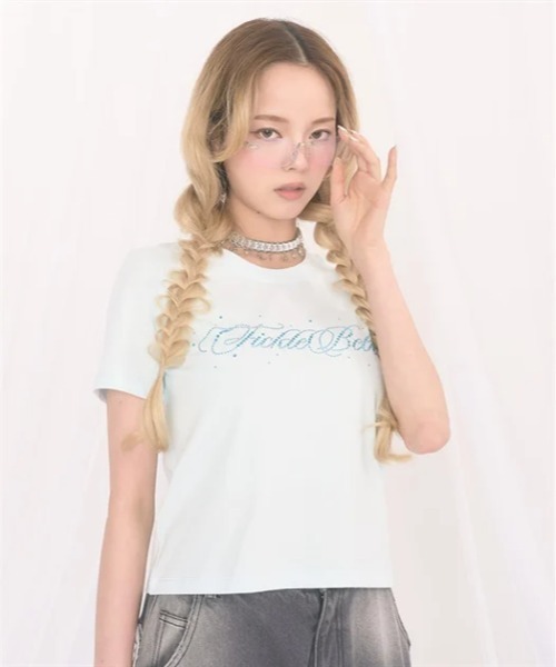 FickleBebe(フィクルベベ)の「カラービジューロゴTEE(Tシャツ/カットソー・レディース・ピンク/サックスブルー/ブラック/ホワイト・FREE)」の15枚目の写真