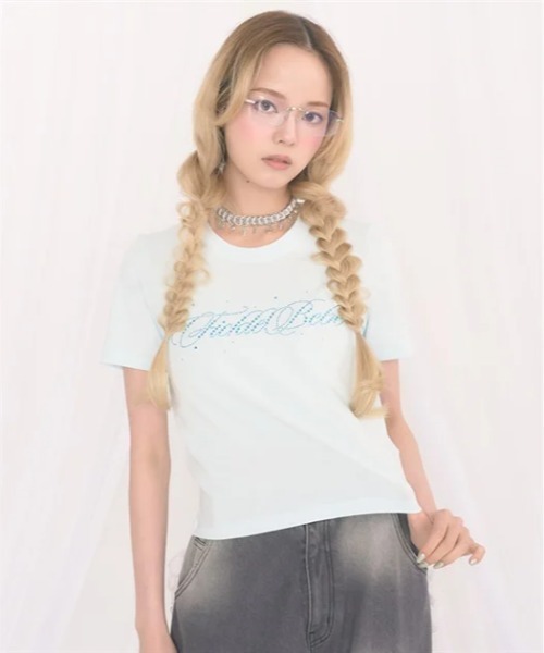 FickleBebe(フィクルベベ)の「カラービジューロゴTEE(Tシャツ/カットソー・レディース・ピンク/サックスブルー/ブラック/ホワイト・FREE)」の16枚目の写真